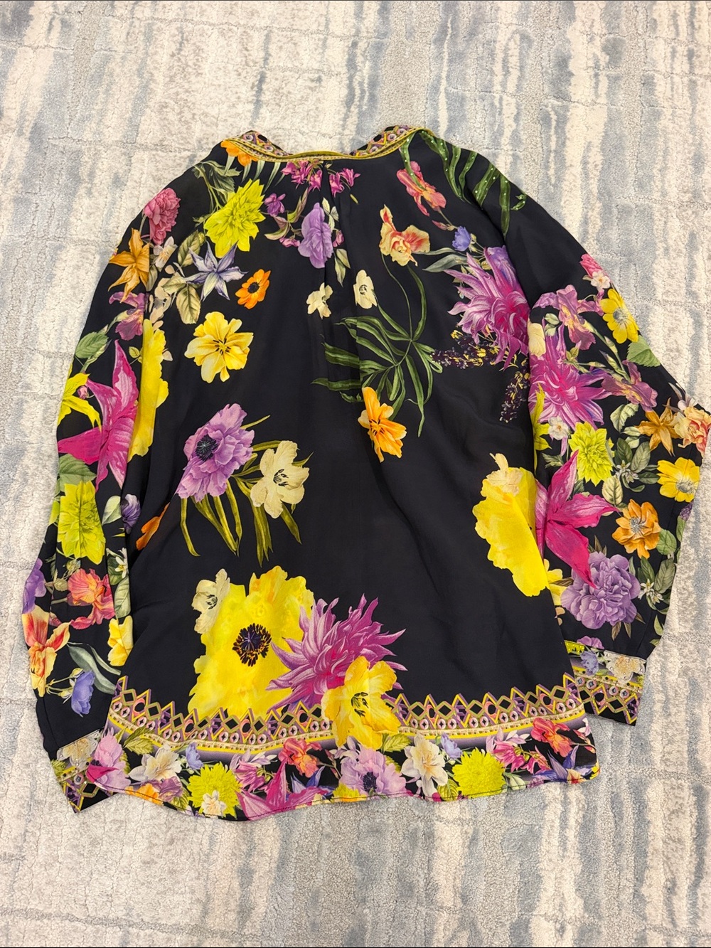 Camilla blue Floral Button-Up Blouse with Yellow, Pink & Purple Accents - Picture 7 of 7